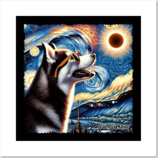 Siberian Huskie Eclipse Expedition: Stylish Tee for Snow-Loving Dog Fans Posters and Art